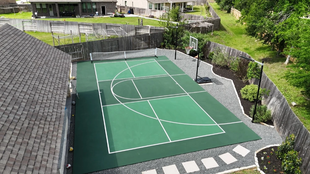 Sơn lại sân bóng rổ - pickleball linh hoạt 9 lớp sơn có 10% Hạt Cao Su LAYKOLD US OPEN trên nền ciment